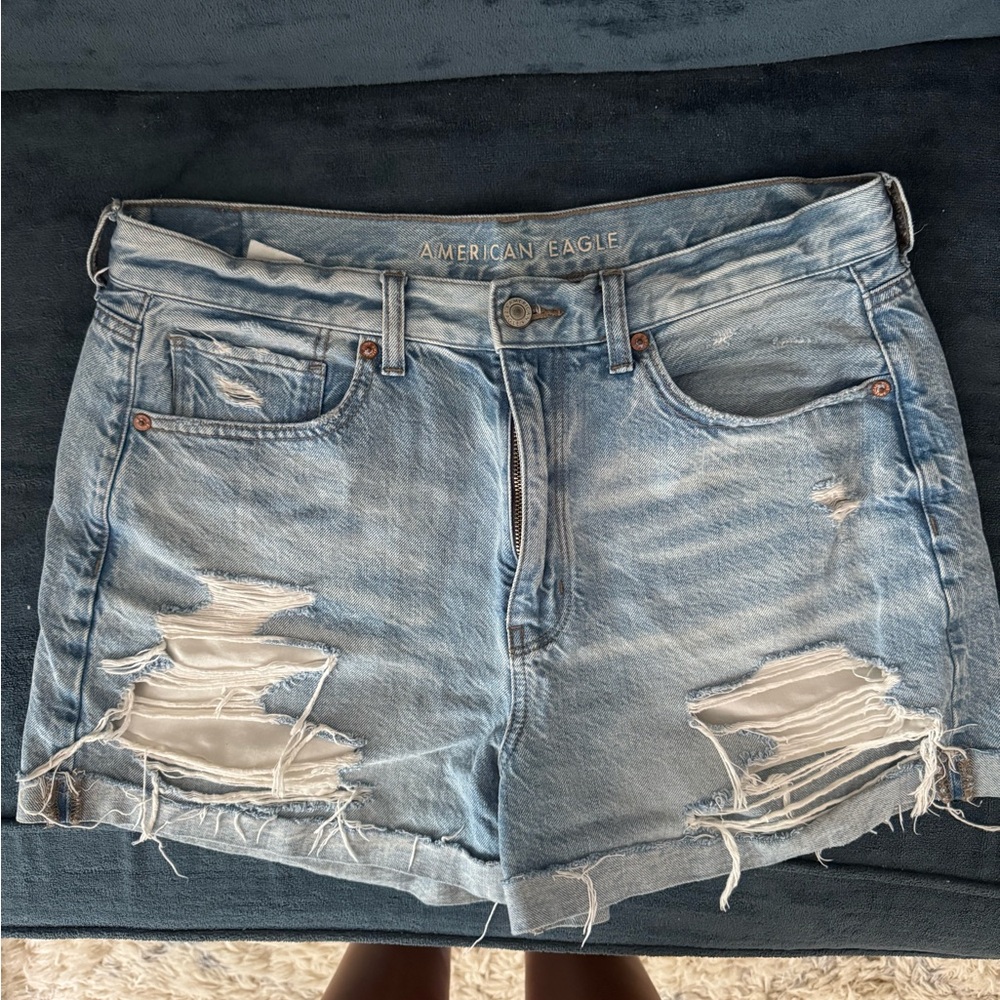 American Eagle Outfitters Blue Distressed Jean Shorts